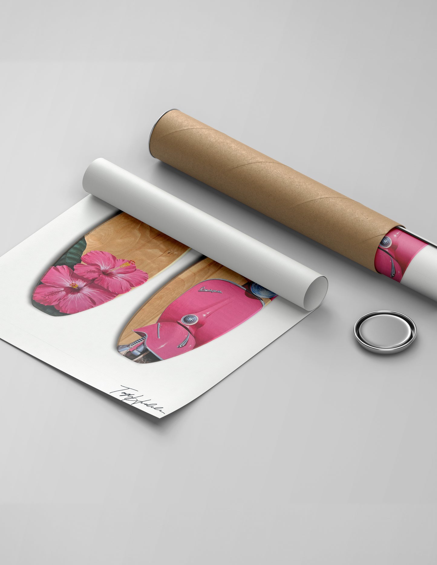 Pink Surfboard Set Print