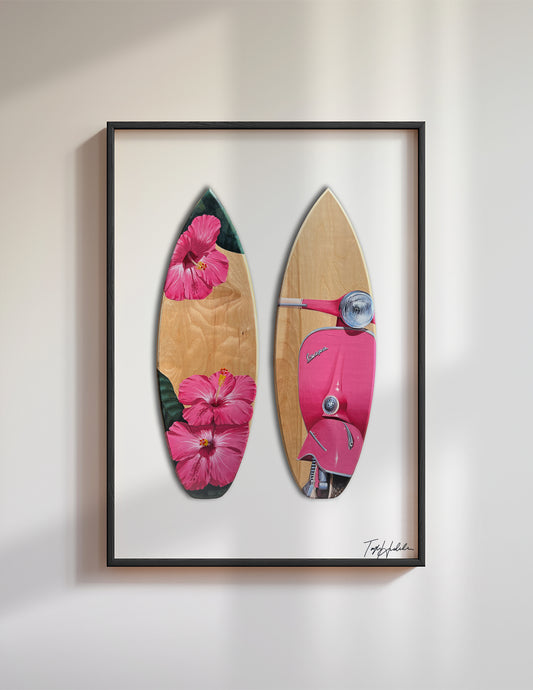Pink Surfboard Set Print